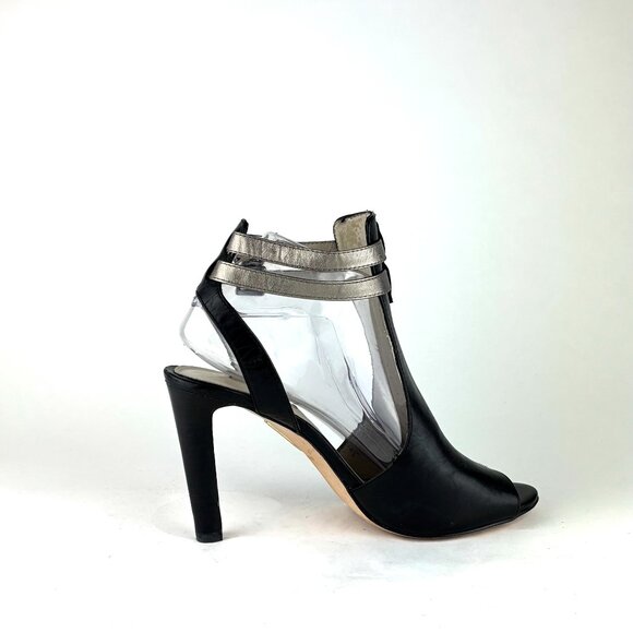 Louise et Cie Black & Silver Peep Toe Heeled Sandals, Size 8.5/38.5 - Picture 4 of 13